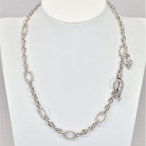 Judith Ripka Sterling Silver Link Necklace w Charm Topaz & CZ Accents